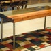 Metal leg coffee table, red and ebony stain