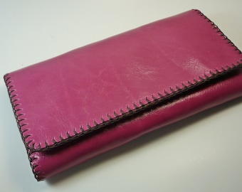 Tri-fold Woman Leather Clutch Wallet, Leather Wallet, Leather Purse Wallet, Handstiched, Hand-sewn