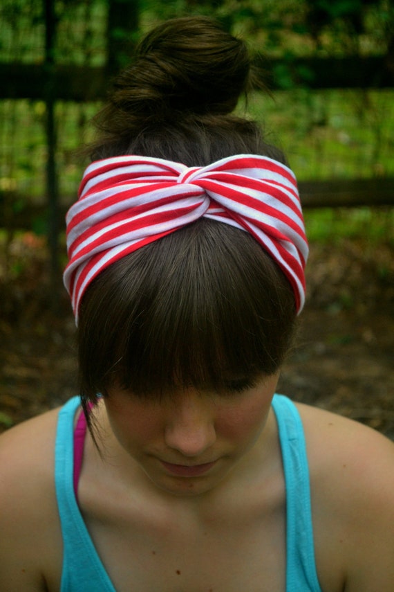 Red and White Striped Turban Headband by AccessoriesbyJules