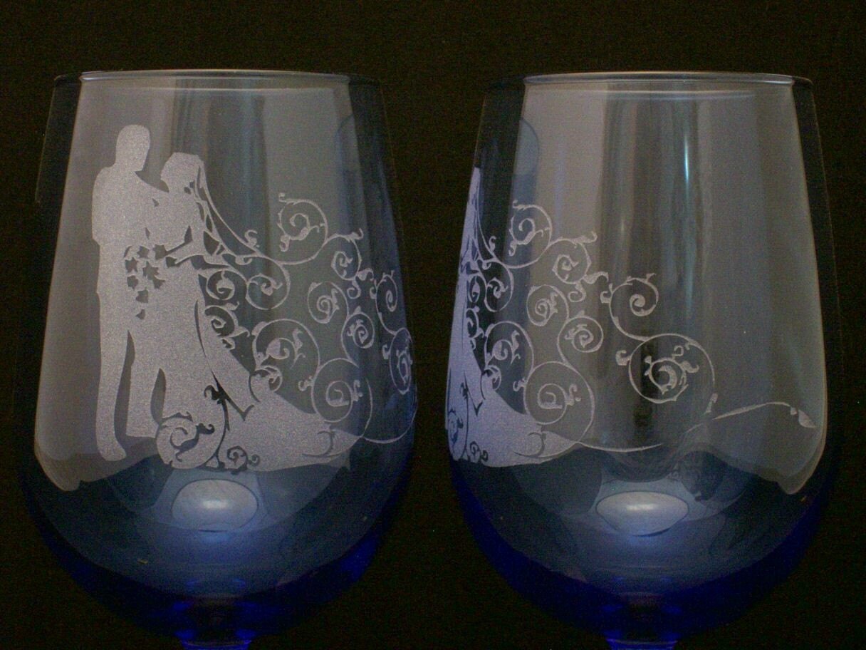 Wedding Colbalt Blue Bride Groom Wedding Wine Glasses Wedding