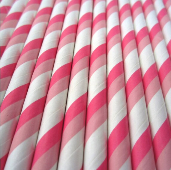 25 Paper Straws - Drinking Straws - Two Tone Pink - Party Supplies Il_570xn