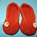 Crochet Slippers womens size 5-6 orange house shoes with handmade wood button