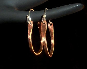 Hammered Copper Hoops with Sterling Silver Earwires