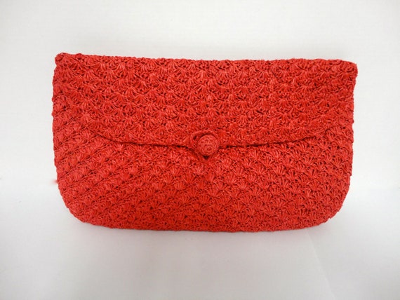 red raffia bag