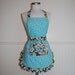 REVERSIBLE Turquoise and Brown Full Apron with Ruffles and Pocket