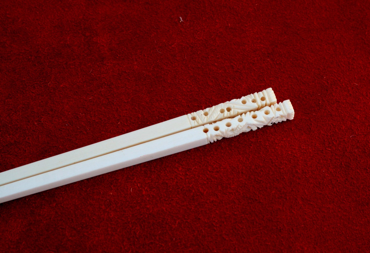 classic etsy design RARE by Etsy Chopsticks Antique Ivory Japanese Carved Mevlevi on