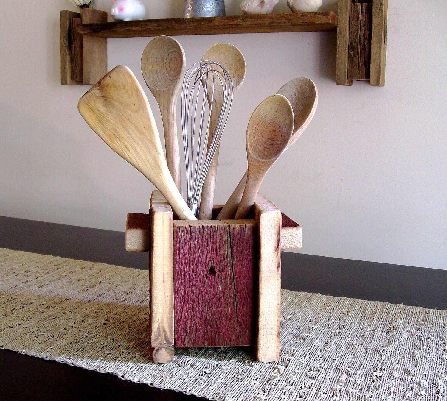 Rustic / Reclaimed / Barn Wood Utensil Holder / Flower