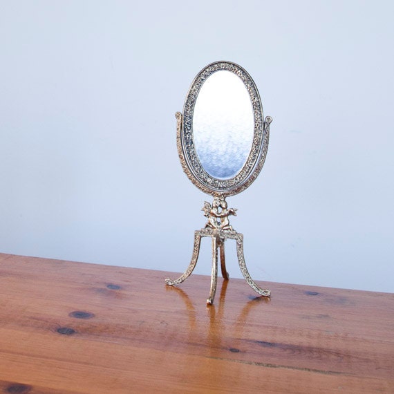 Makeup Mirror on Stand Vintage Brass Standing Mirror