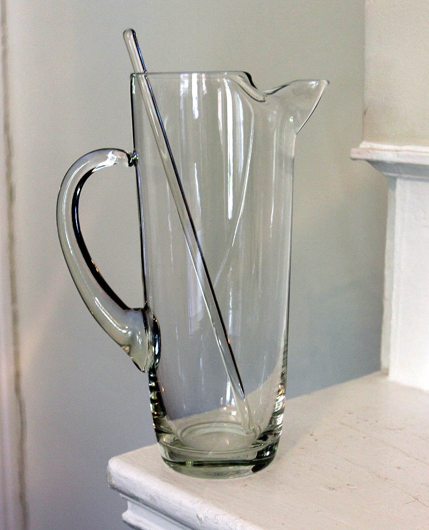 Retro Clear Glass Martini Pitcher with Glass Stir Rod Mid