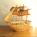 Vintage Wicker Basket Clipper Ship, Nautical Fruit Bowl, Wicker Container, Tall Ship, Pirate Ship Basket