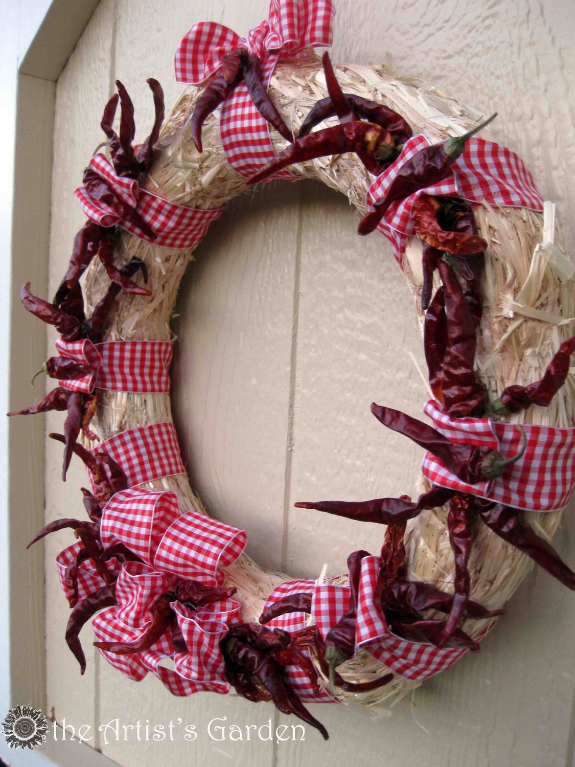 Rustic Red Chili Pepper Wreath Country Chic Kitchen Decor