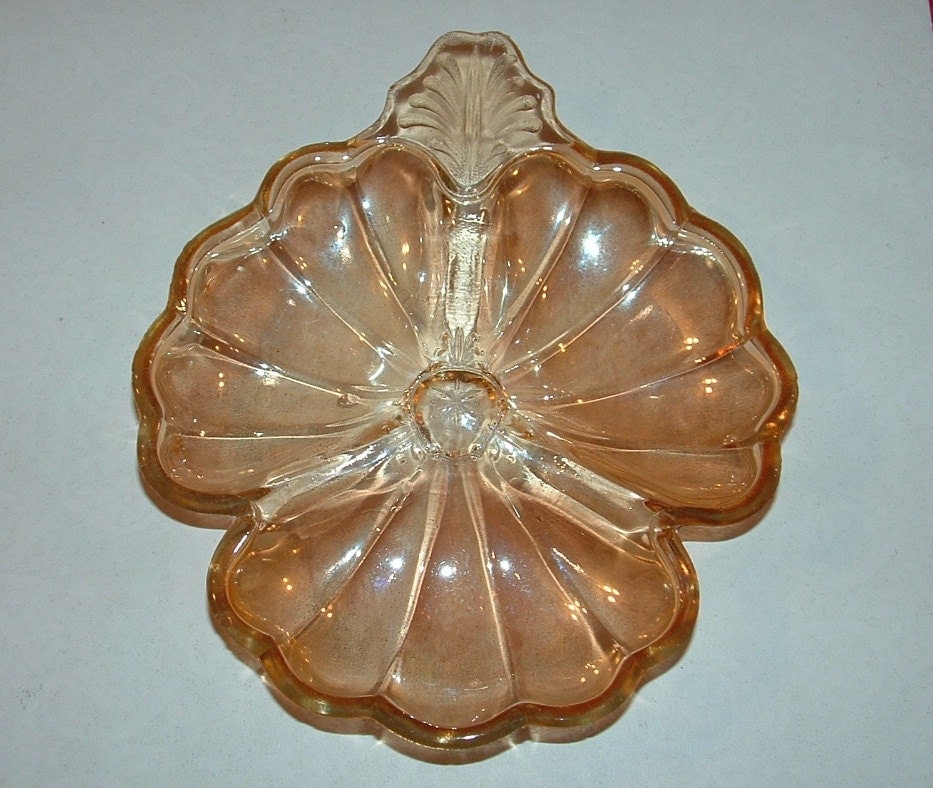 3 Section Amber Color Depression Glass Bowl