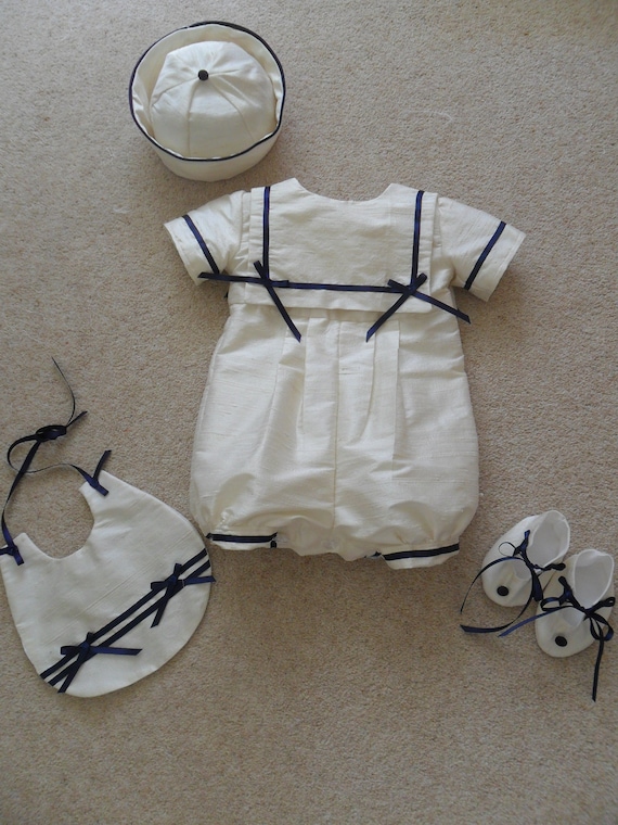 Sailor Romper Suit Christening Gown with hat bib and booties