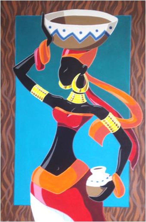 Items similar to Modern Abstract Painting of an African Lady on her