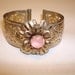 Vintage Gold Filigree Cuff Bracelet with Pink Moonstone