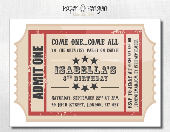 items similar to personalized kids circus carnival ticket