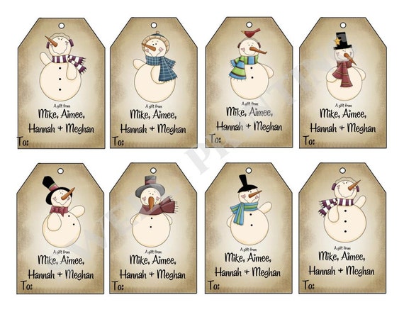 Printable Mr. Snowman gift tags Holiday gift tag by SwellPrinting