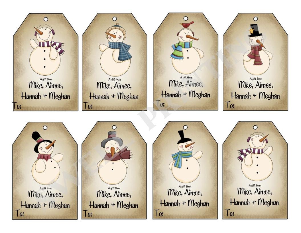 Printable Mr. Snowman gift tags Holiday gift tag