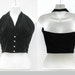 Vintage 50s Halter Top / Black Velvet Crop Top / Black Top / Rhinestone Buttons / Sandra Dee Grease / Emil of Ca / Size XXS