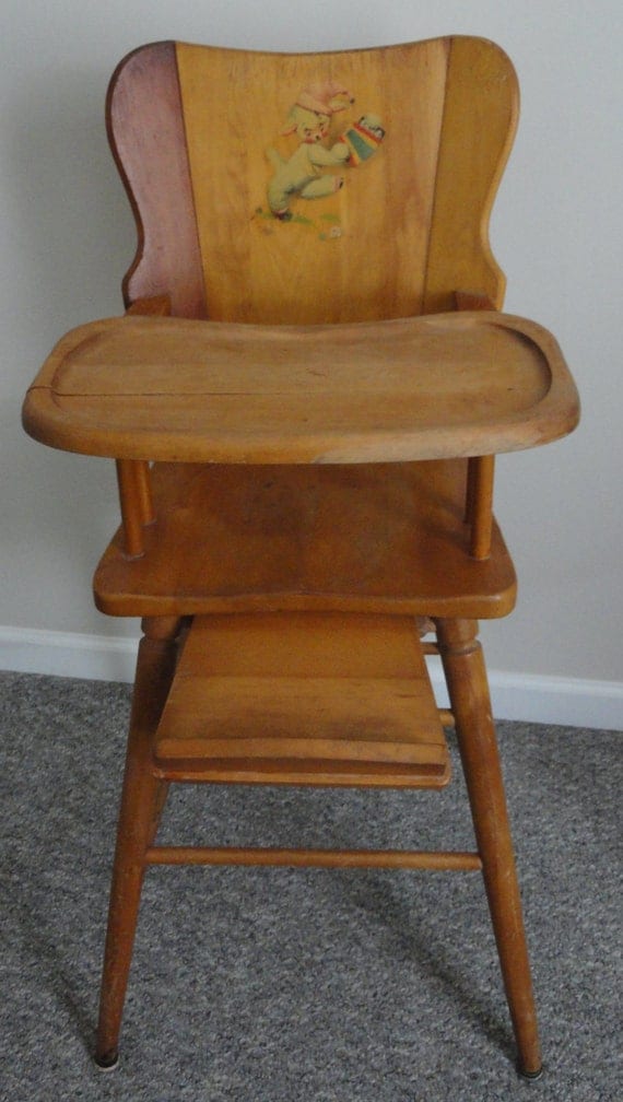 Items similar to Vintage 1950s Wooden High Chair with Lamb Decal on Etsy