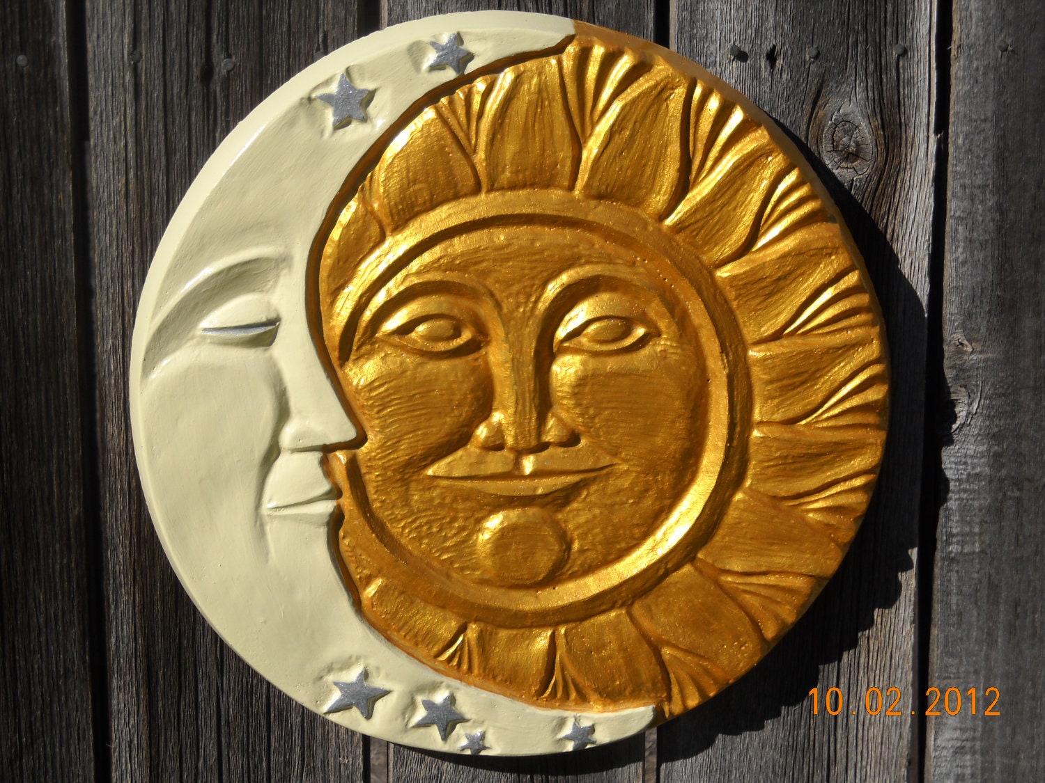 Sun Moon concrete wall hanging plaque Yard art Patio decor