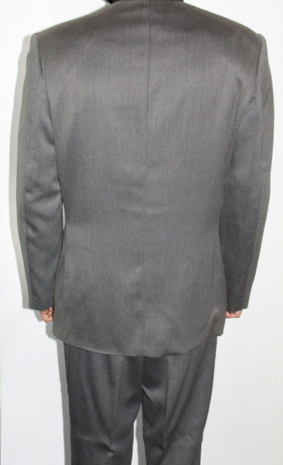 Mens Retro Beatles 60 style Grey Nehru suit with blk velvet