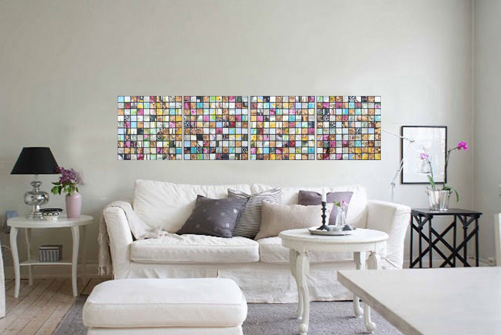 Napkins Decoupage Mosaic on canvas Long Vertical by KsaveraART