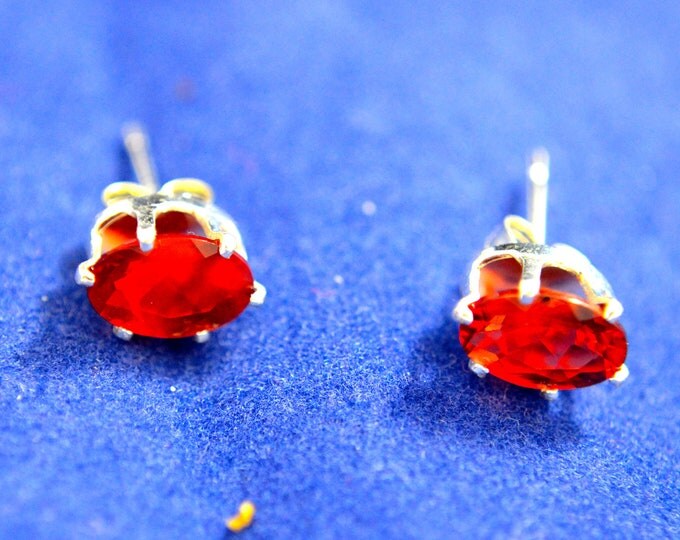 Natural Red Andesine Gemstons Stud Earrings, 7x5mm Oval, set in Sterling E28