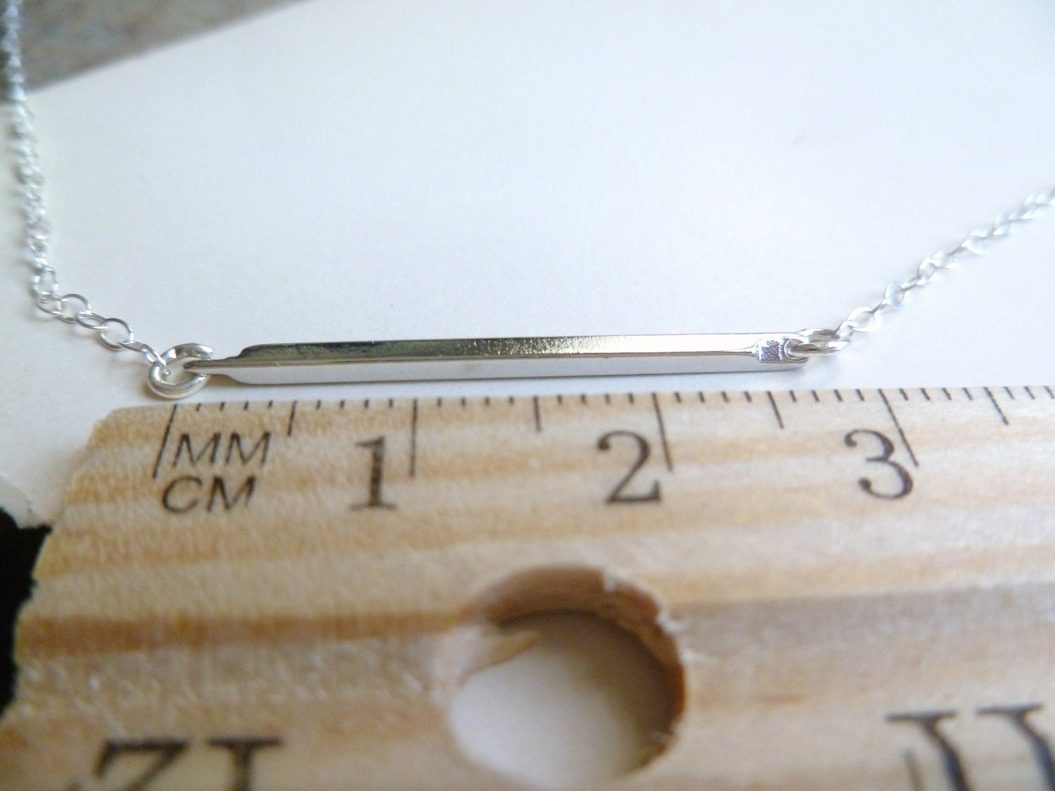Silver Bar Necklace / Minimalist Slim Bar Pendant on a