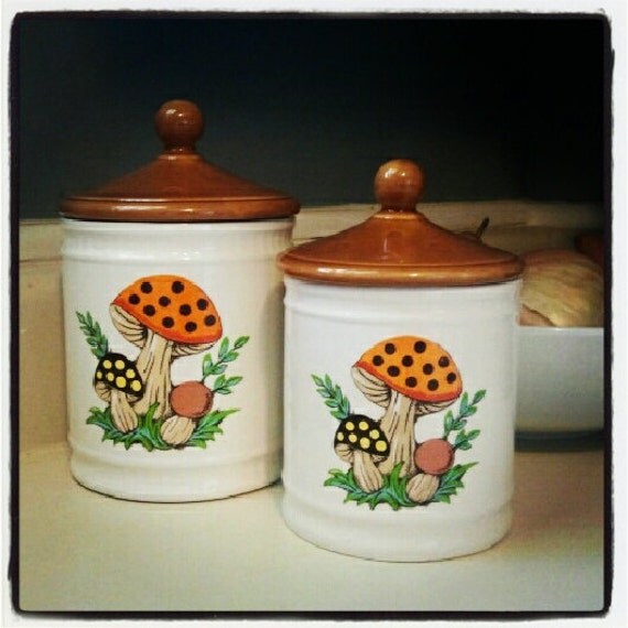 Vintage ceramic mushroom jar canister set by Sears Roebuck