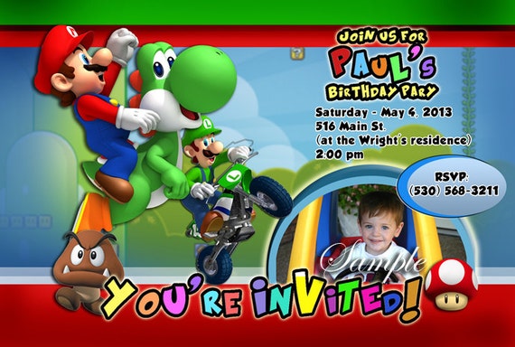 Items similar to Mario and Yoshi Invitations birthday invitations ...