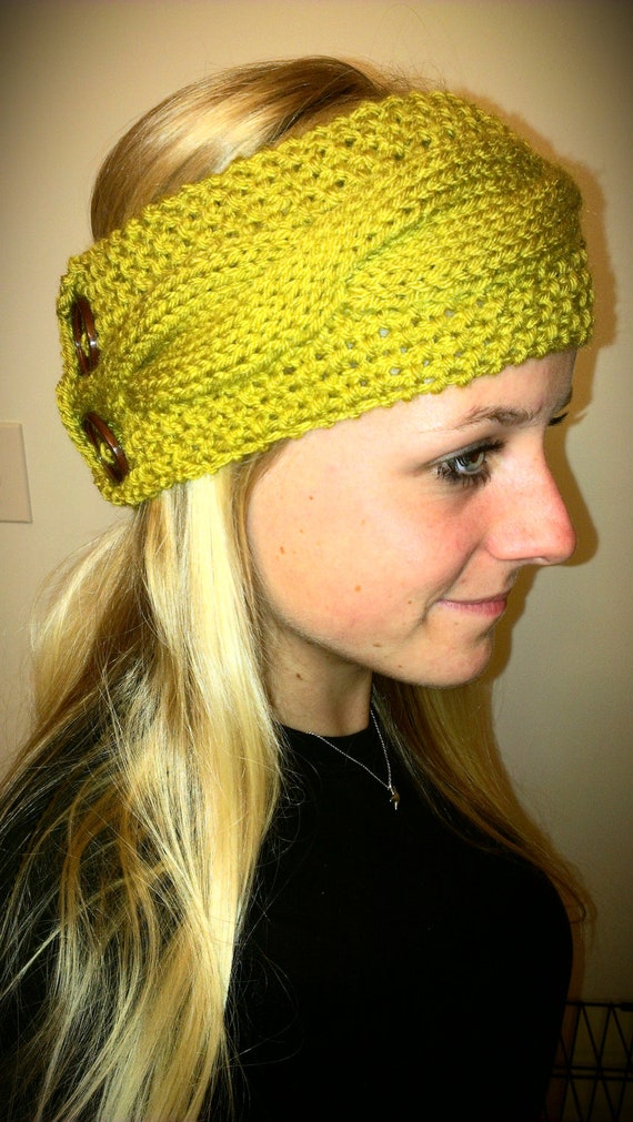 Items similar to Hand Knit Warm Winter Headband With Buttons on Etsy