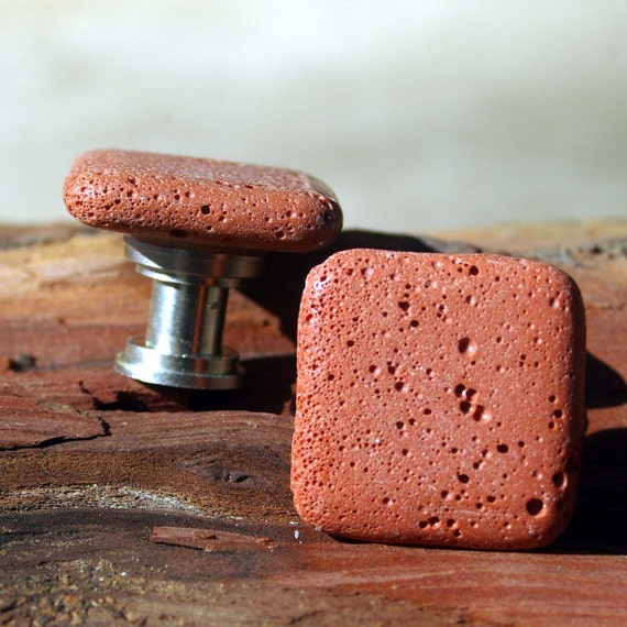Cabinet Knobs - Terracotta Squares - Set of 2, Stone Cabinet Knobs, Kitchen Knobs and Pulls, Lava, Beach Decor