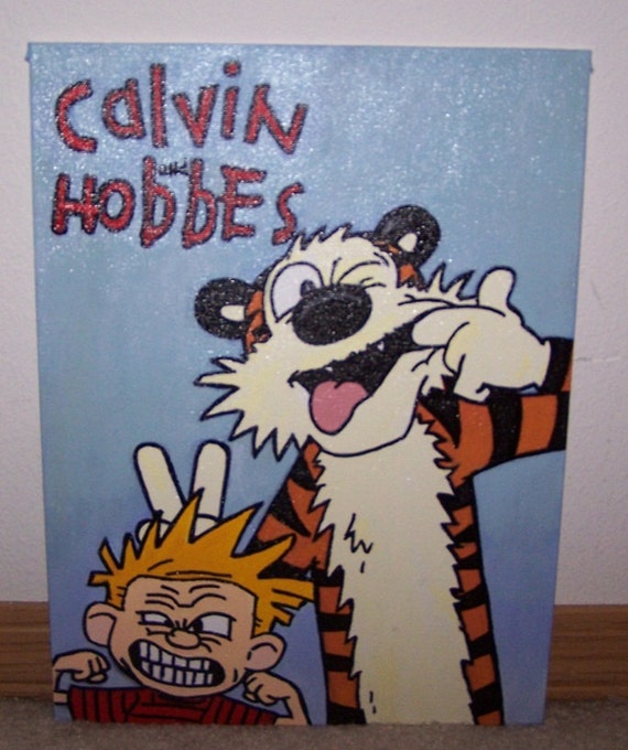 Calvin and Hobbes painting acrylic paint on canvas