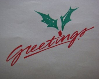 Vintage Christmas Gift Wrapping Paper - Silver Christmas Holiday Greetings - 1 Unused Full Sheet 1980s Christmas Gift Wrap - Holly Berries