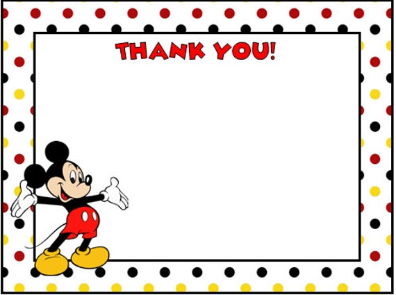 Free Printable Mickey Mouse Thank You Cards