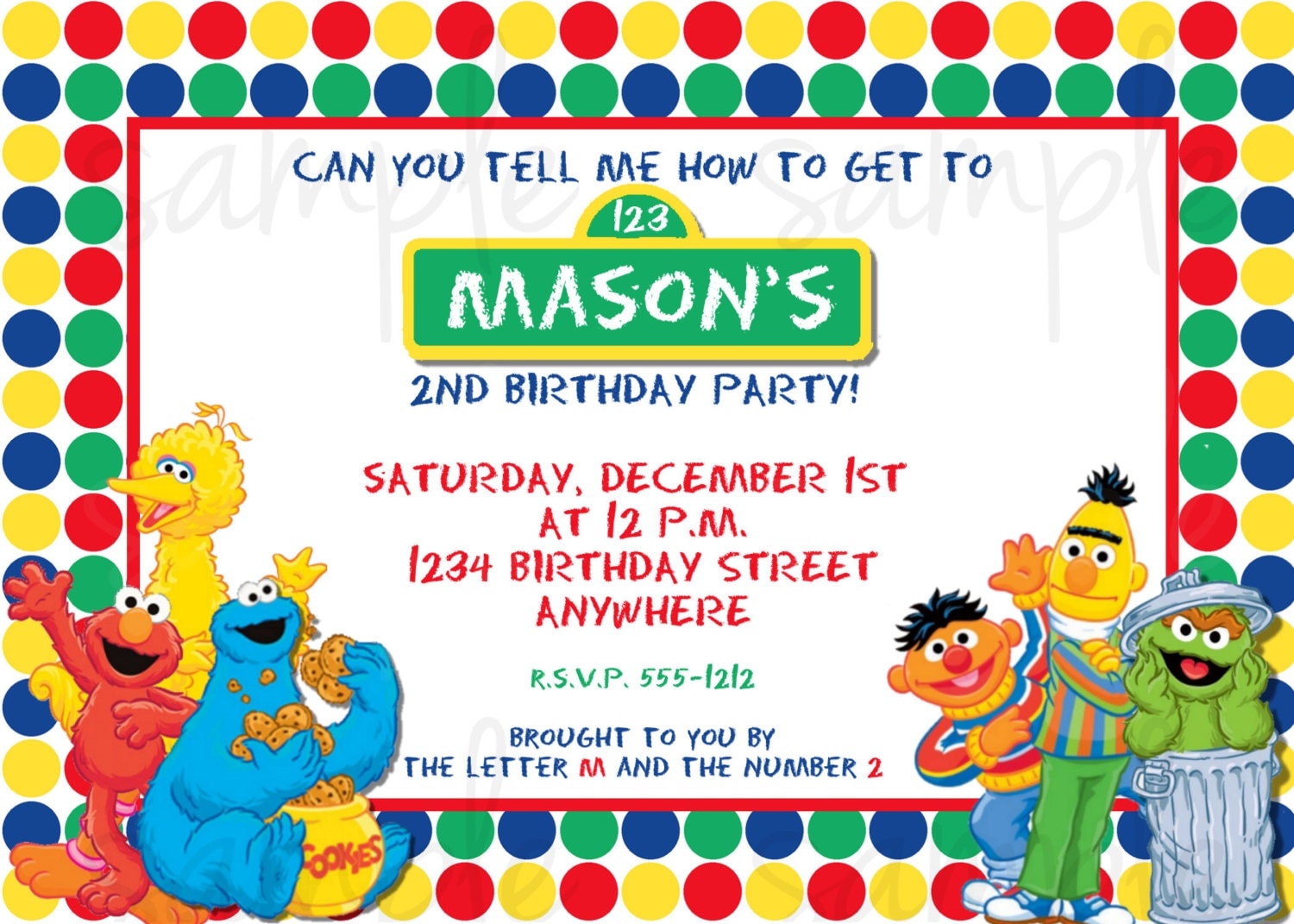 Sesame Street Birthday Invitation Elmo Birthday Invitation.