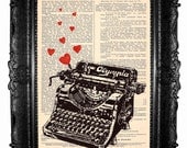 Typewriter - ORIGINAL ARTWORK Typewriter print Hand Painted Mixed Media Art Print on Vintage magazine.