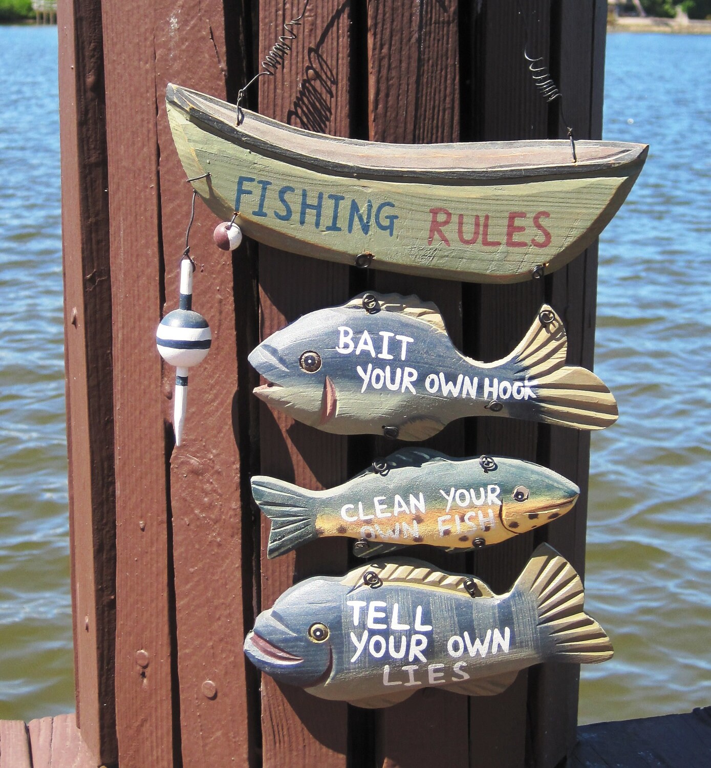 Fishing Rules sign nautical decor or cottage sign