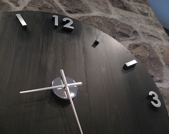 Large Industrial Wood and Metal Wall Clock with Modern Stainless Numbers (38" Diameter)