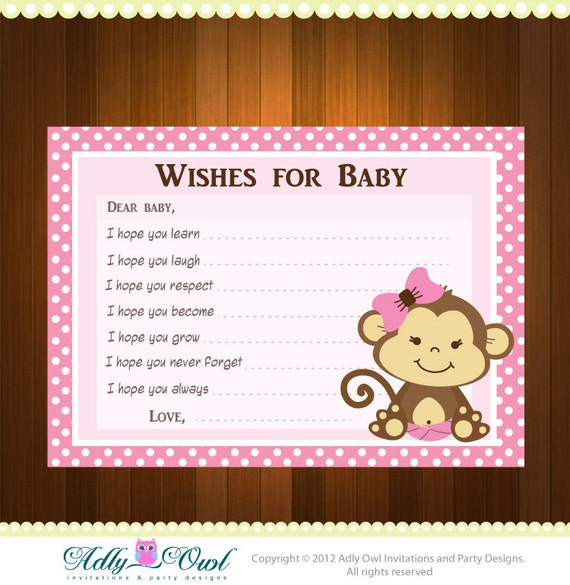 template card free baby download Shower Baby Girl and Printable Pink Card Wish Advice Monkeys