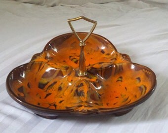 Vintage California Pottery Orange 3 section Serving Tray 1141