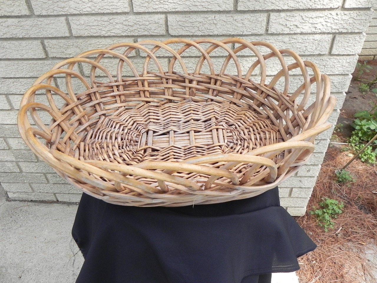 Vintage Basket Wood Woven Large Oval