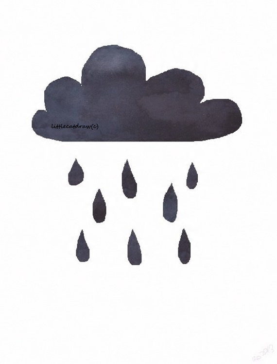 Little Black Rain Cloud Watercolor Painting Art by Littlecatdraw