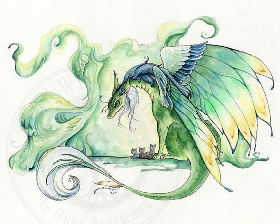 Items similar to Guardian Dragon : Watercolor Painting ...