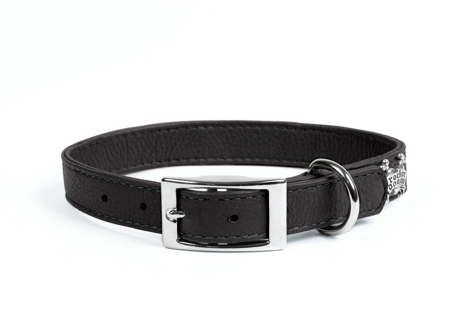Premium Leather Dog Collar Plain Black 1/2 by rockindoggieUSA