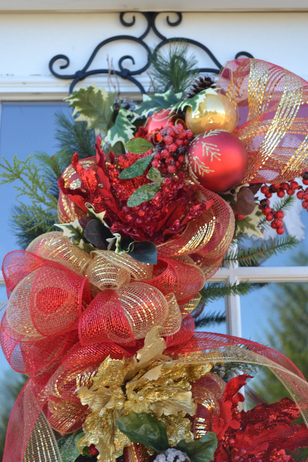 Deco Mesh Christmas Swag Christmas Wreath Red and Gold Swag