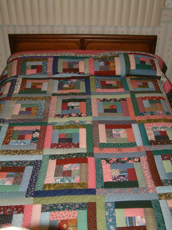 Patchwork queen size Log Cabin handquilted new by MarlenesQuilts