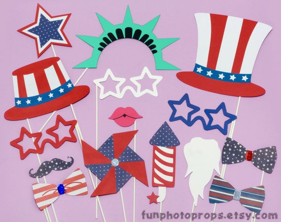 4th of July Photo Booth Props - 15 piece Patriotic Photobooth Prop set - Photo booth Props Il_570xn