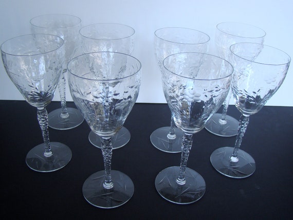 Antique Flower Paneled Glass Etched Crystal Stemware by MaineStyle